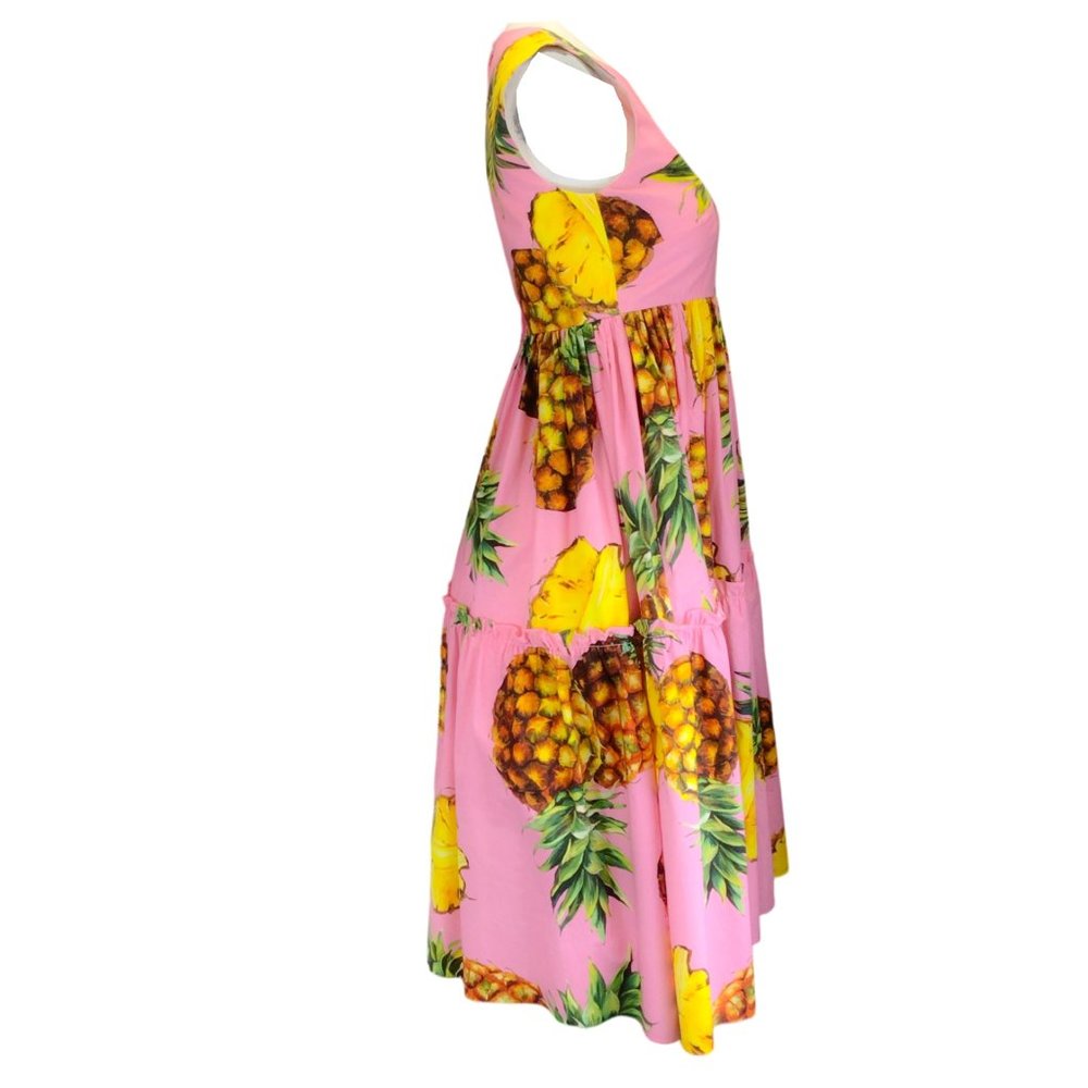 DOLCE & GABBANA PINK MULTI PINEAPPLE PRINTED SLEEVELESS COTTON DRESS - Picture 2 of 4